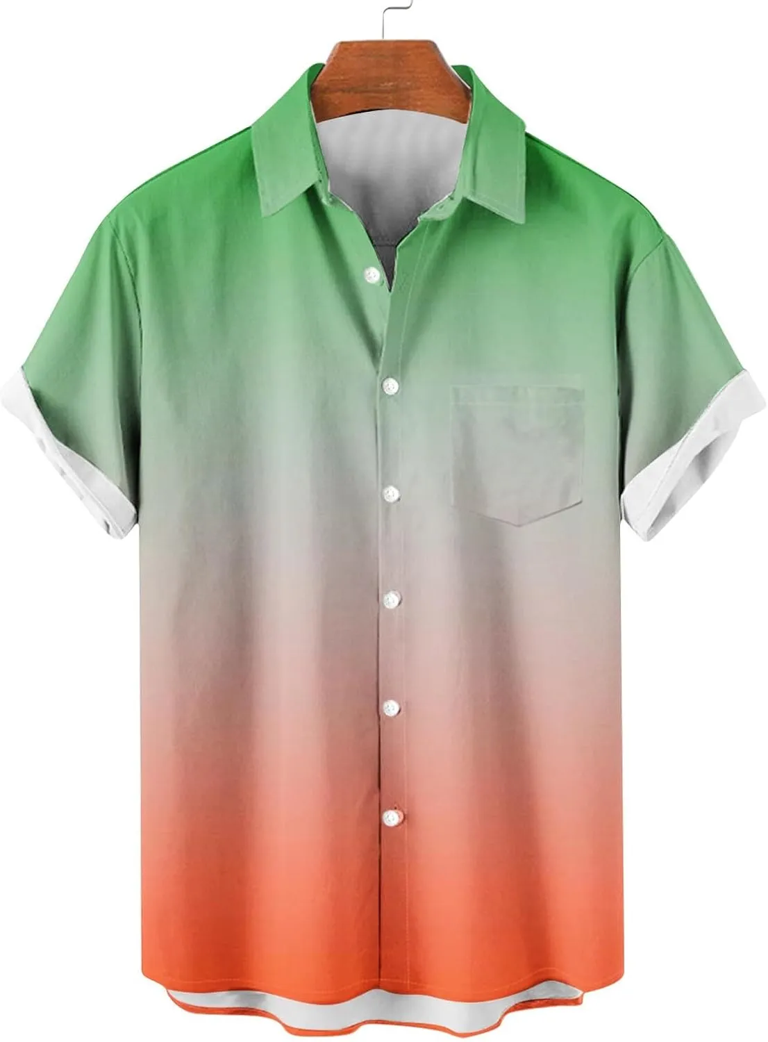 Finelylove Mens Button Down Short Sleeve Shirt Gradient Color Regular Fit Hawaiian Shirt Lightweight Casual Summer Shirts