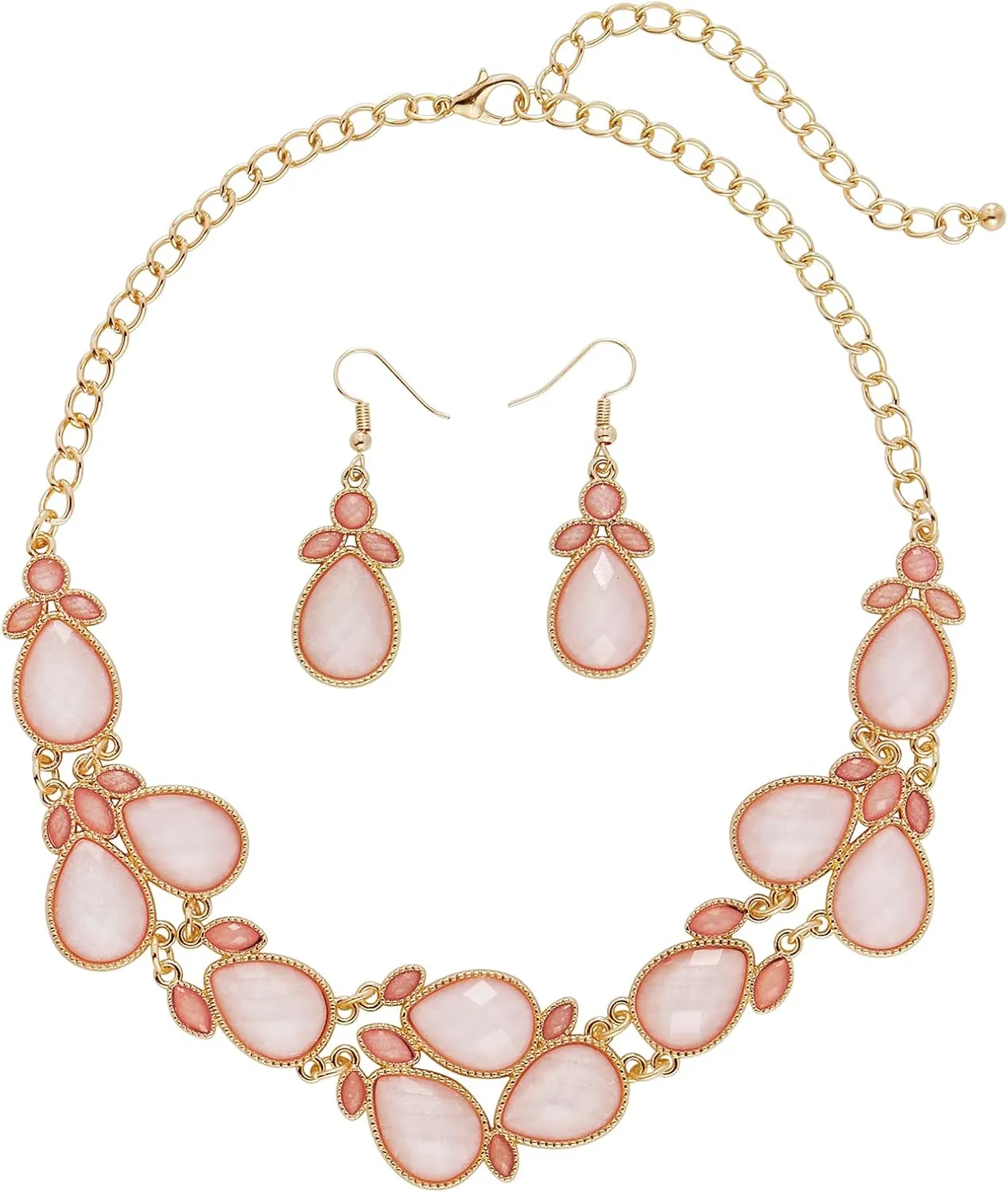 Firstmeet Shiny Resin Water Drop Collar Necklace with Earrings