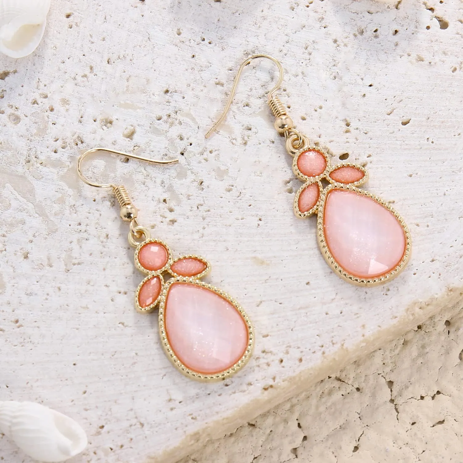 Firstmeet Shiny Resin Water Drop Collar Necklace with Earrings