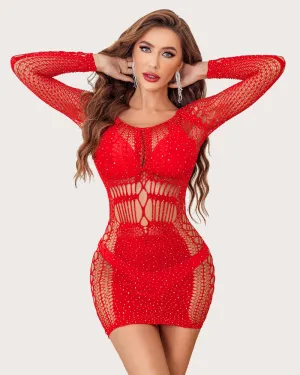 Fishnet Dress Sparkle Rhinestone Bodysuit