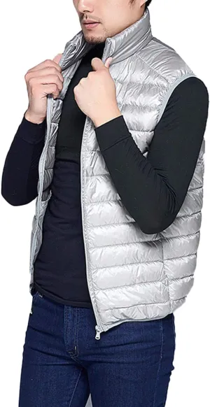 Flygo Men's Outdoor Zip Up Packable Lightweight Down Vest Outdoor Padded Puffer Vests Jackets