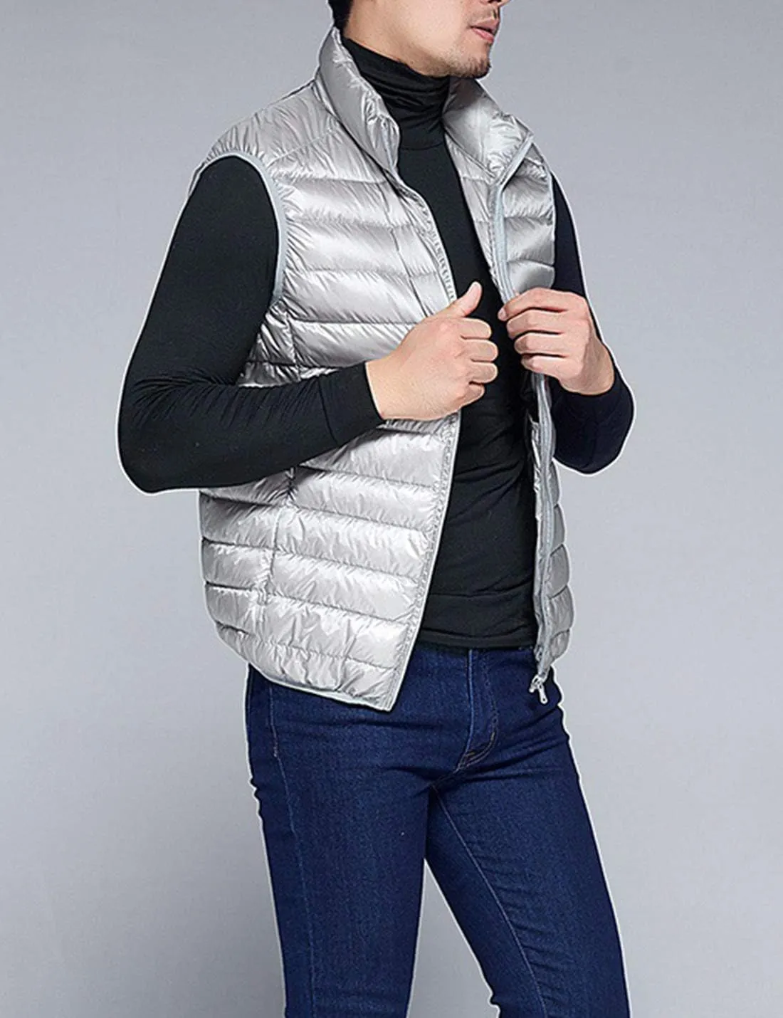 Flygo Men's Outdoor Zip Up Packable Lightweight Down Vest Outdoor Padded Puffer Vests Jackets