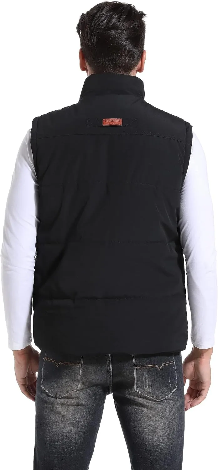 Flygo Men's Winter Warm Outdoor Padded Puffer Vest Thick Fleece Lined Sleeveless Jacket