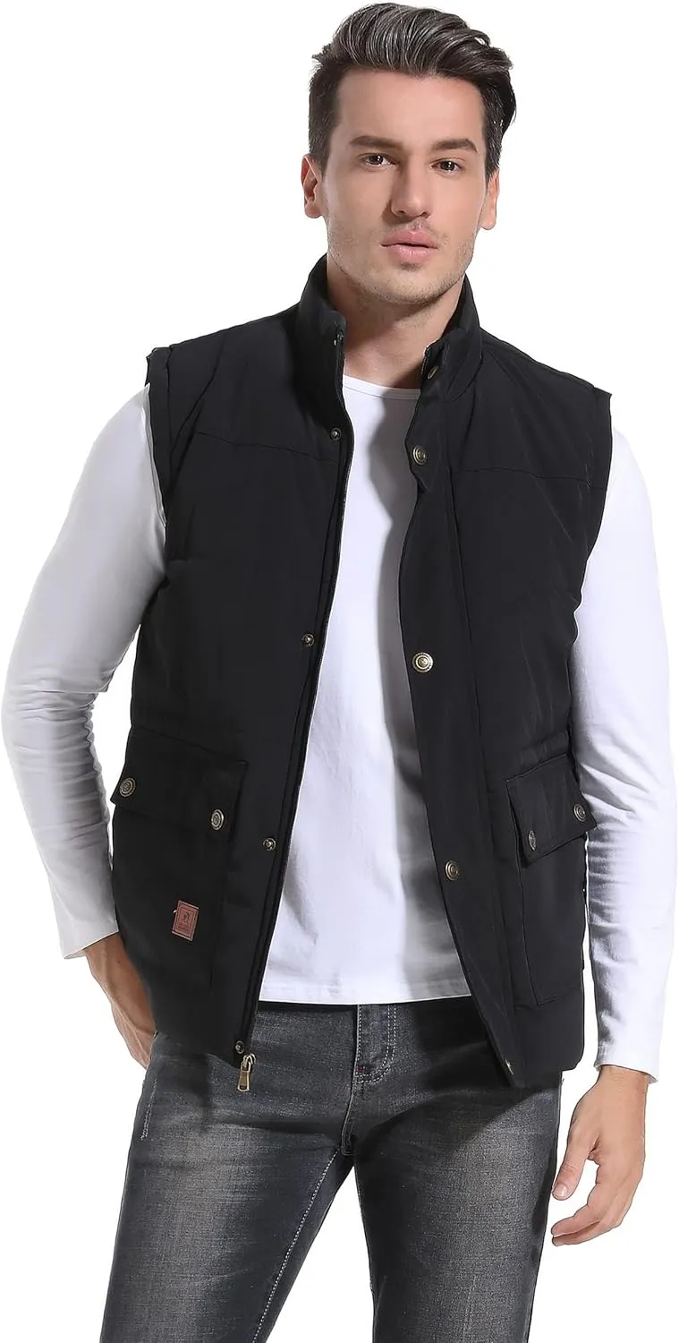 Flygo Men's Winter Warm Outdoor Padded Puffer Vest Thick Fleece Lined Sleeveless Jacket