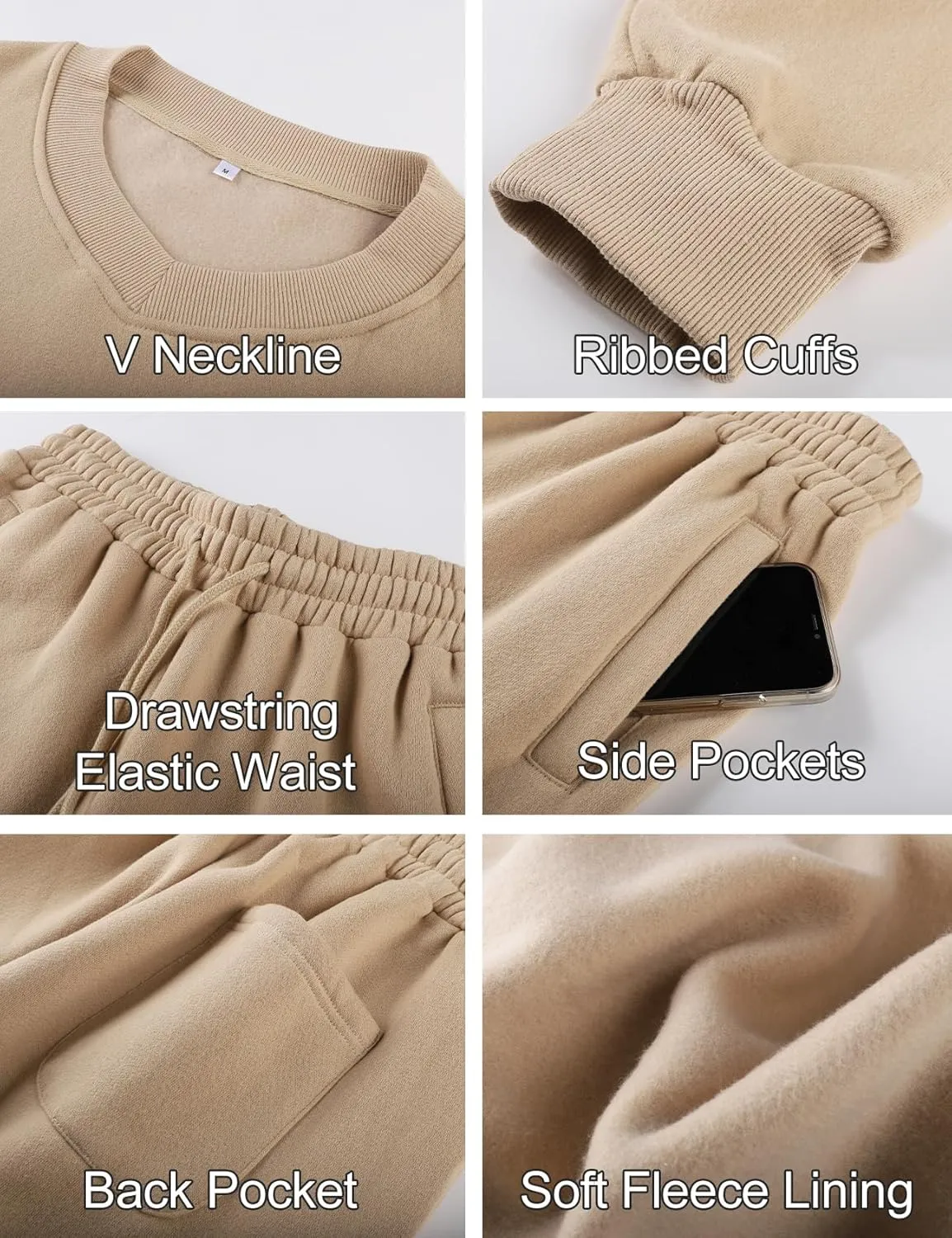 Flygo Women Sweat Set Sweatsuit Fleece 2 Piece Joggers Tracksuit Outfits Crop Sweatshirt Sweatpants Sets