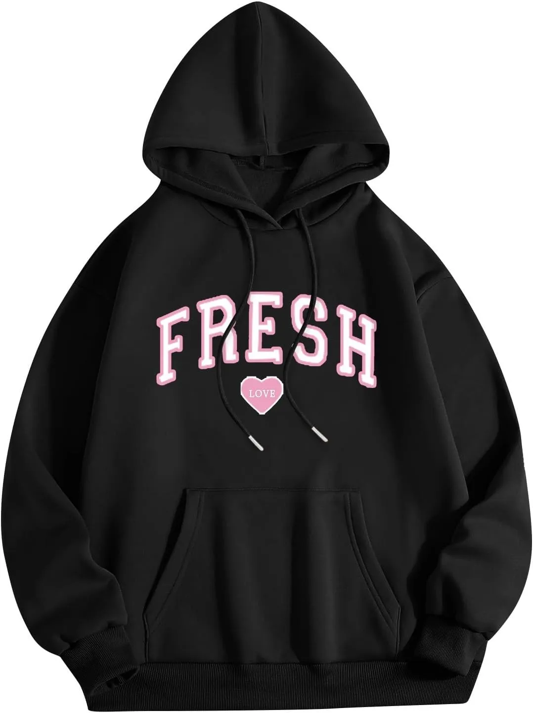 Fresh Hoodie Oversized Pink Letter Graphic Long Sleeve Casual Pocket Love Streetwear Baggy Preppy Pollover Top