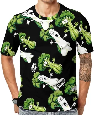 Funny Broccoli Ghost Men's T-Shirts Short Sleeve Tee Tops Hawaiian Shirt Casual Athletic Workout Shirt