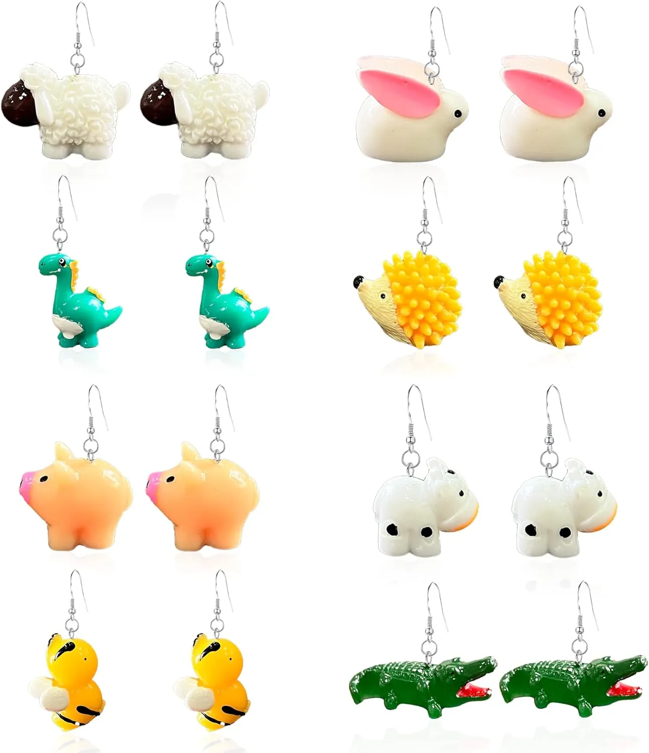 GBAHFY 8 Pairs Creative Funny Cow Bee Drop Dangle Earrings Cute Sweet Cartoon Resin Animal Earrings for Women Fashion Jewelry for Women Gifts Set