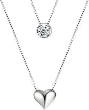 Gemstone Necklaces 925 sterling Silver Necklace Double Layer Chain Heart Pendants Necklaces For Women-A36