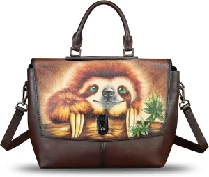 Genuine Leather Satchel for Women Hand Painted Handbag Top Handle Bags Handmade Purse Crossbody Tote Bag Purse