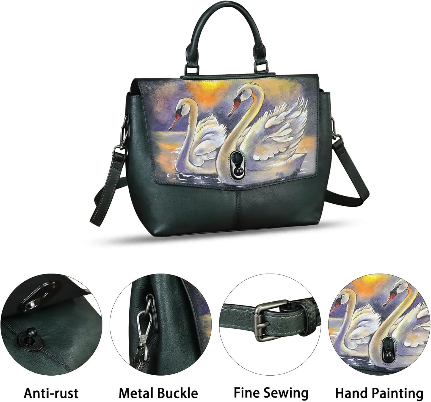 Genuine Leather Satchel for Women Hand Painted Handbag Top Handle Bags Handmade Purse Crossbody Tote Bag Purse