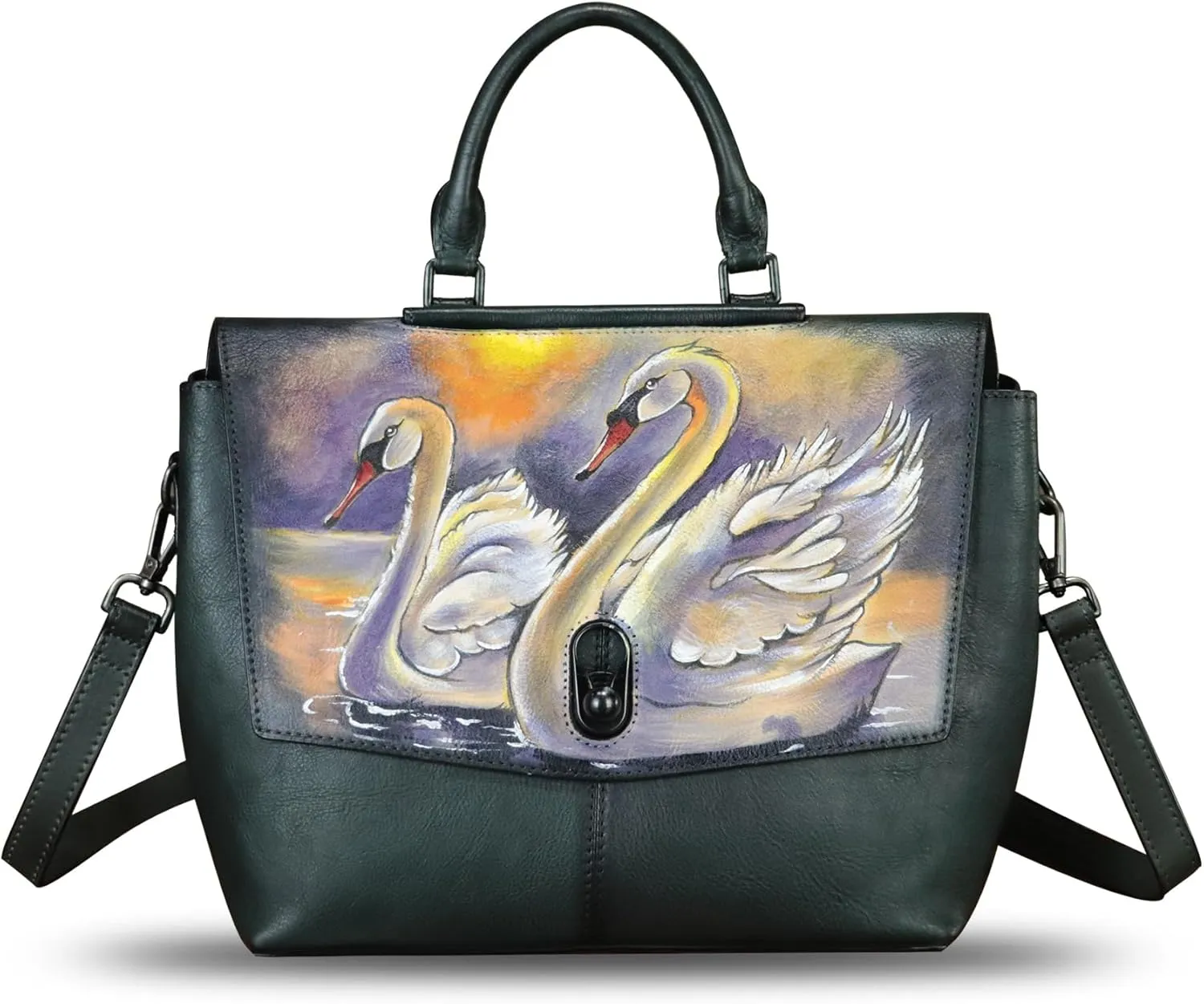 Genuine Leather Satchel for Women Hand Painted Handbag Top Handle Bags Handmade Purse Crossbody Tote Bag Purse