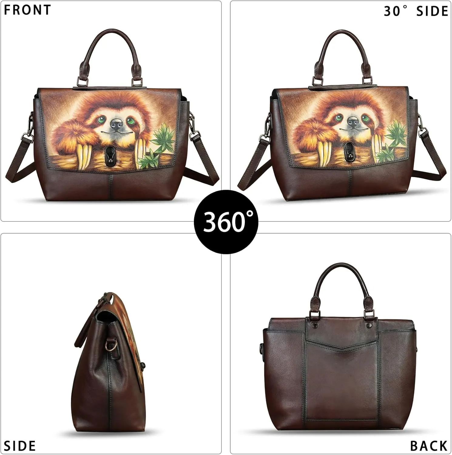 Genuine Leather Satchel for Women Hand Painted Handbag Top Handle Bags Handmade Purse Crossbody Tote Bag Purse