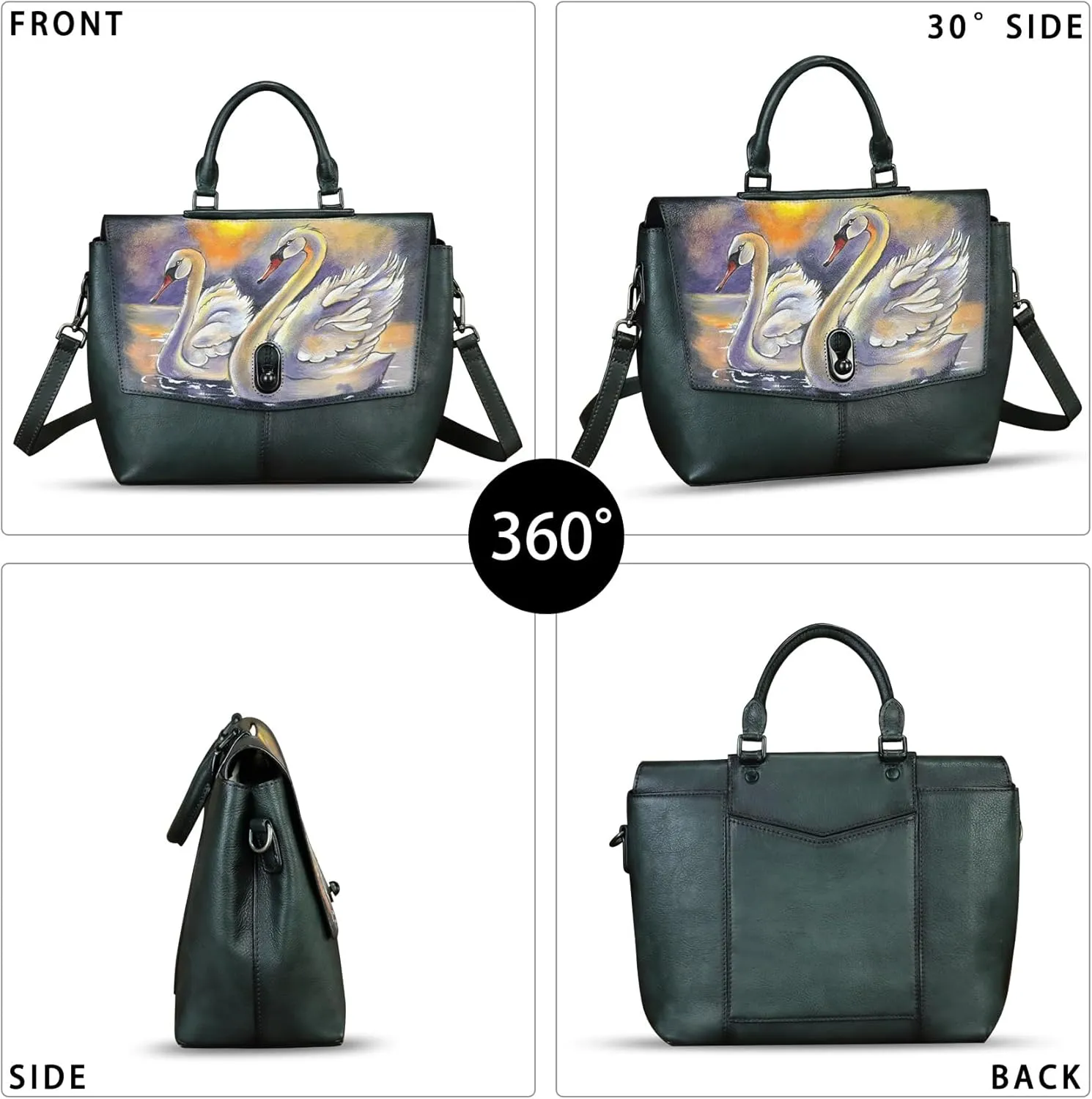 Genuine Leather Satchel for Women Hand Painted Handbag Top Handle Bags Handmade Purse Crossbody Tote Bag Purse