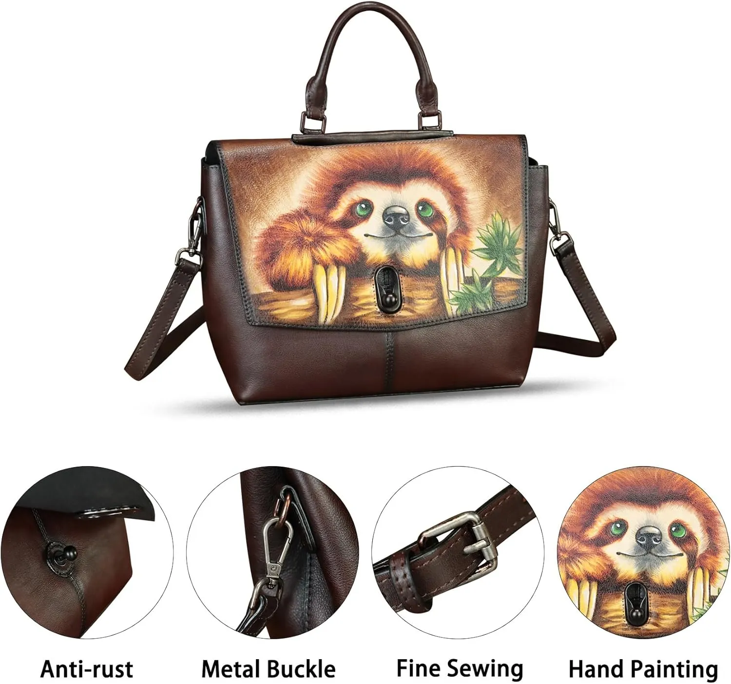 Genuine Leather Satchel for Women Hand Painted Handbag Top Handle Bags Handmade Purse Crossbody Tote Bag Purse