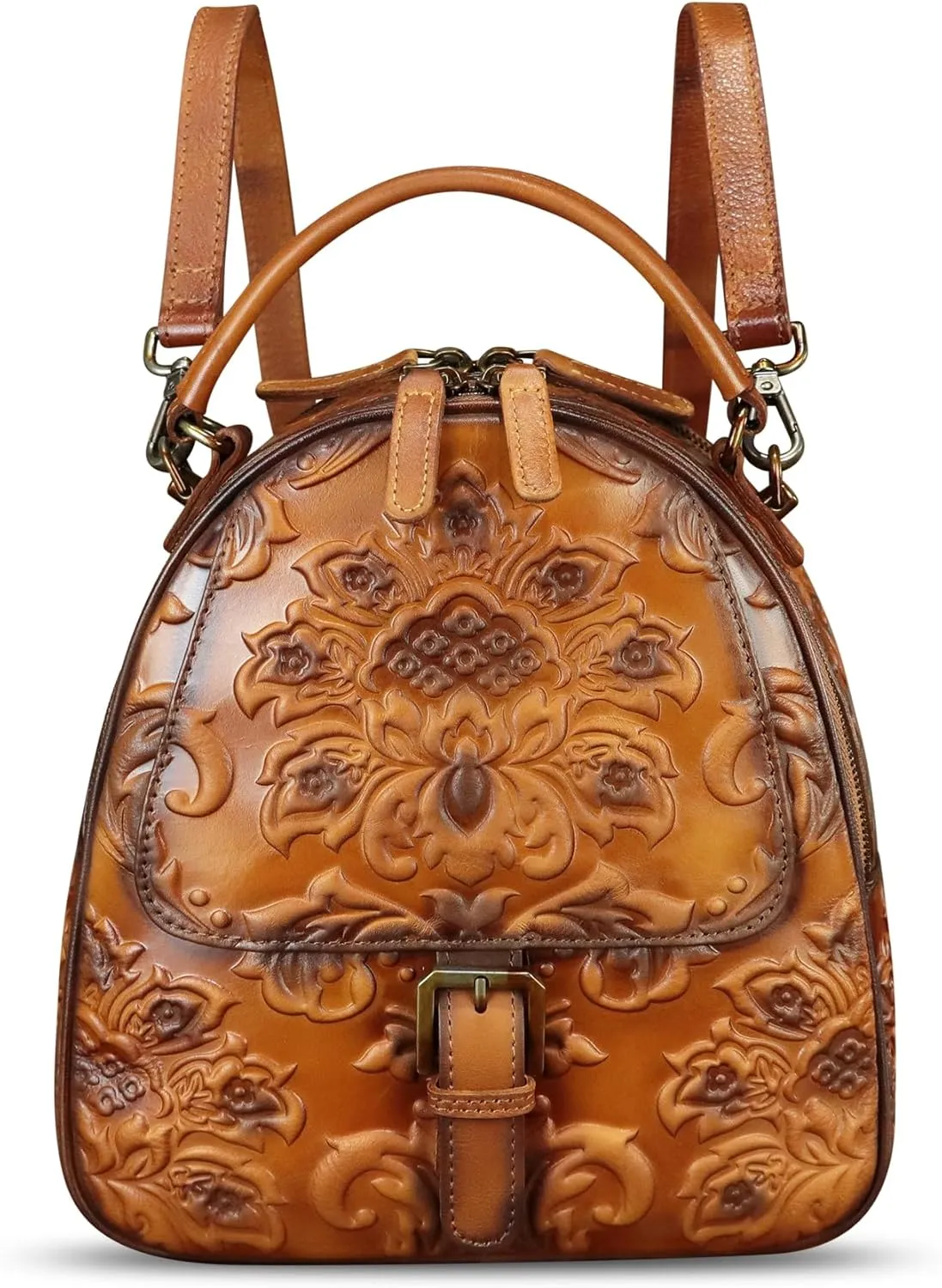 Genuine Leather Satchel for Women Purse Embossed Crossbody Handbag Top Handle Bags Handmade Convertible Backpack Knapsack