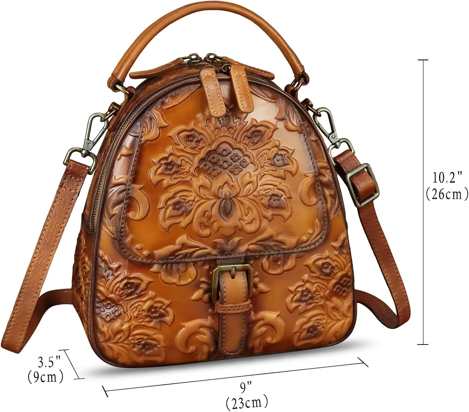 Genuine Leather Satchel for Women Purse Embossed Crossbody Handbag Top Handle Bags Handmade Convertible Backpack Knapsack