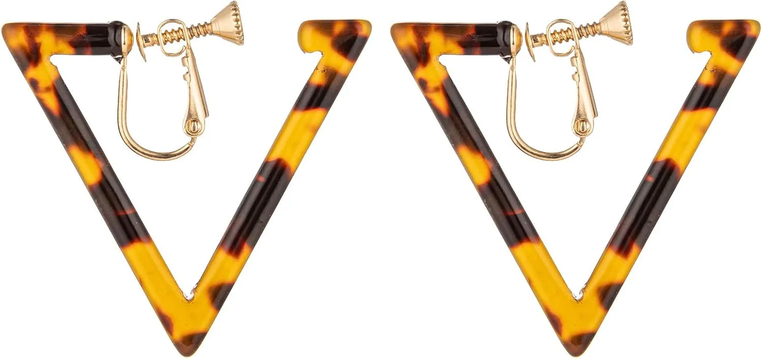 Geometric Floral Mottled Tortoise Shell Clip on Hoop Earring for Women Girls