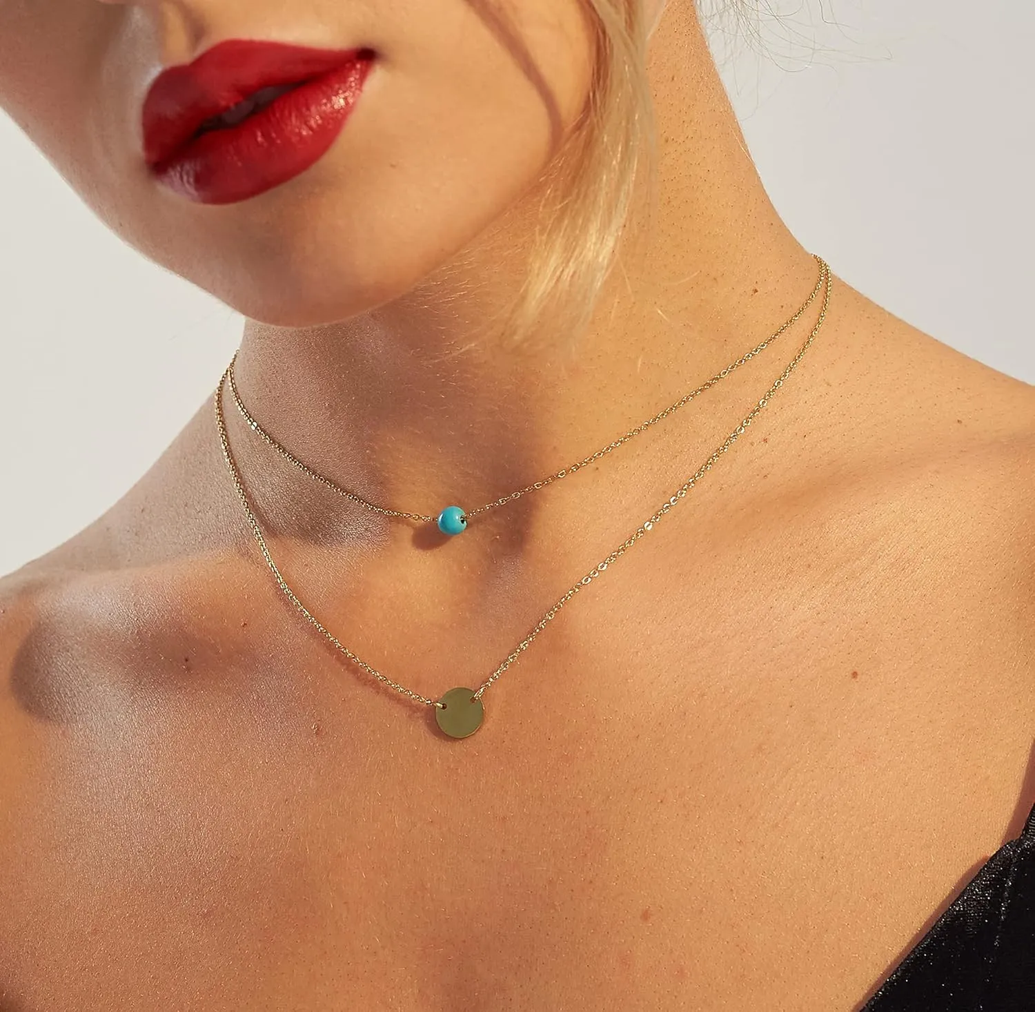Giftall Dainty Necklaces for Women Layered Necklaces Gold Plated Coin Choker Necklace Women Jewelry