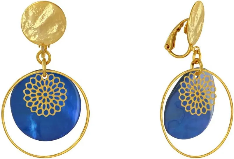 Gilt Metal Clip Earrings Circle and Resin Pastille