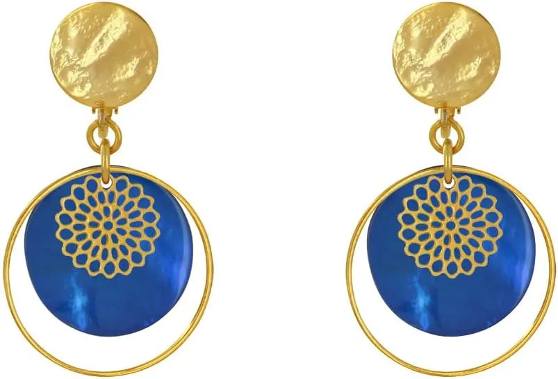 Gilt Metal Clip Earrings Circle and Resin Pastille