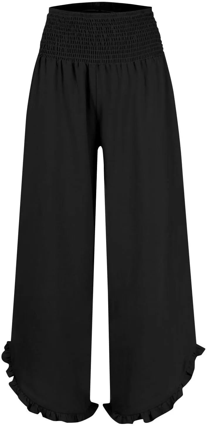 GOFULY Lined Pants Women Wide Leg Casual High Waisted Beach Pants with Pockets Elastic Waist Summer Elegant Solid Clothes