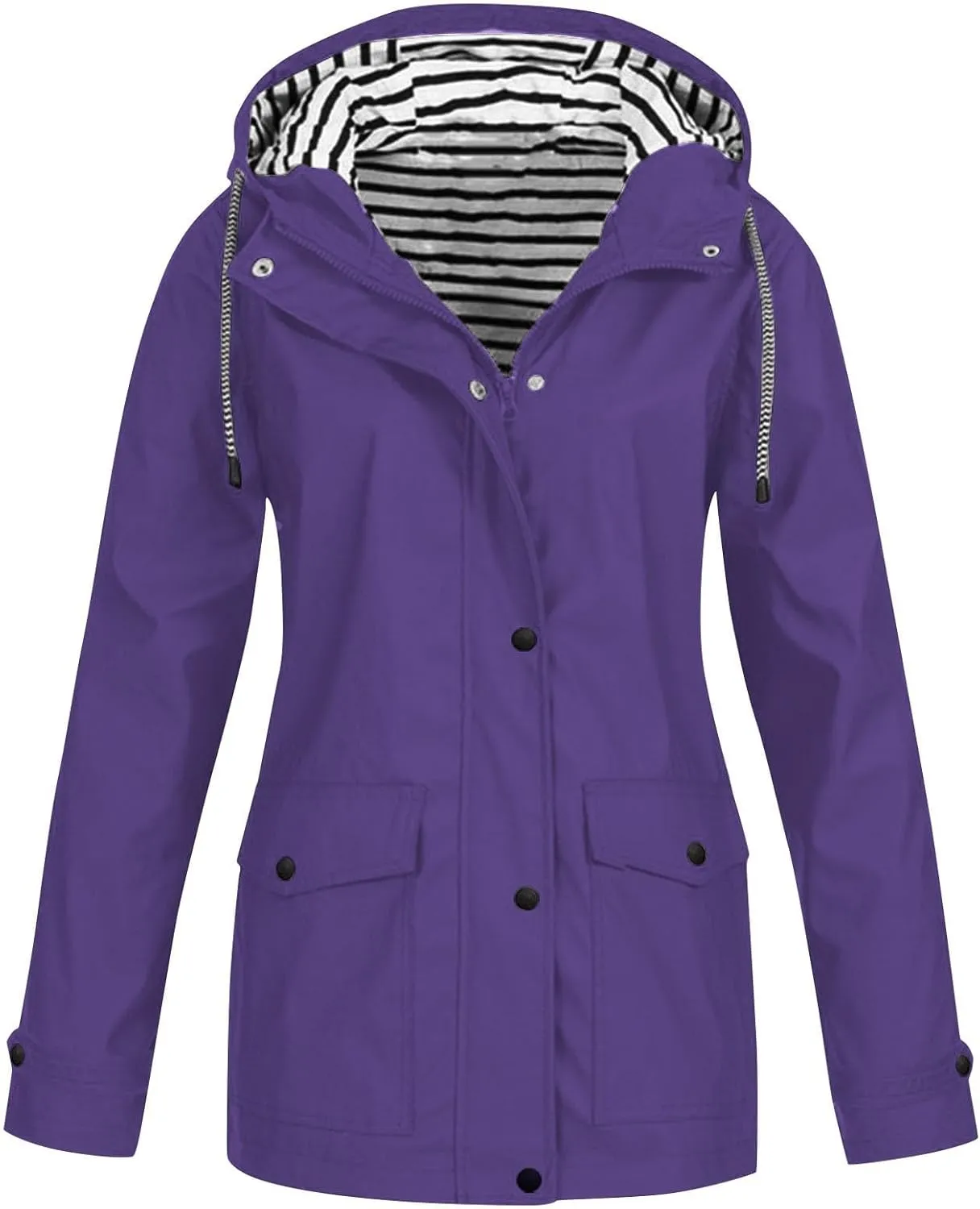 GOFULY Raincoat For Women 2024 Waterproof Oversized Rain Jackets Zip Up Fall Winter Coats With Hood Solid Windbreaker