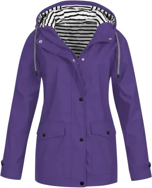 GOFULY Raincoat For Women 2024 Waterproof Oversized Rain Jackets Zip Up Fall Winter Coats With Hood Solid Windbreaker
