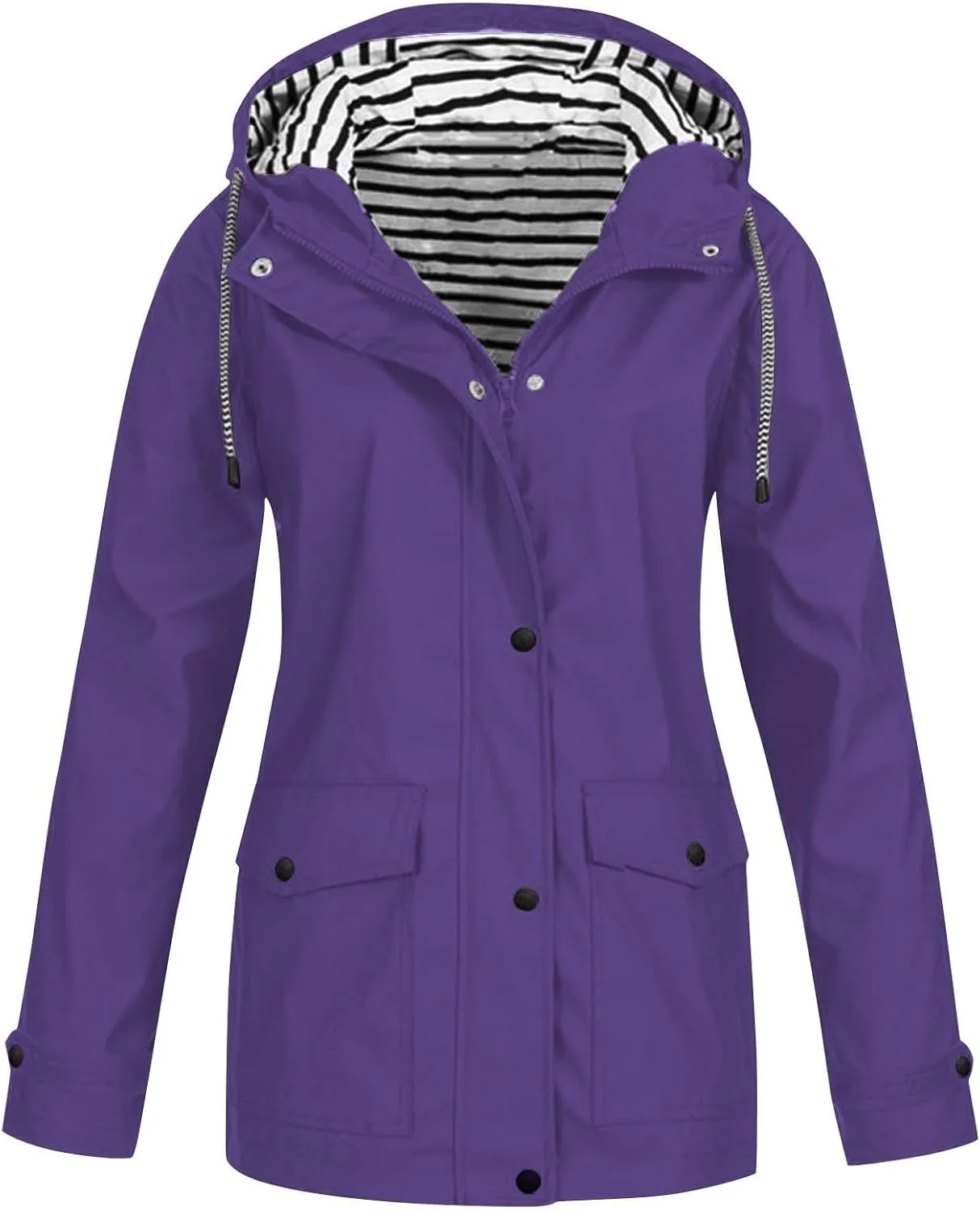 GOFULY Raincoat For Women 2024 Waterproof Oversized Rain Jackets Zip Up Fall Winter Coats With Hood Solid Windbreaker