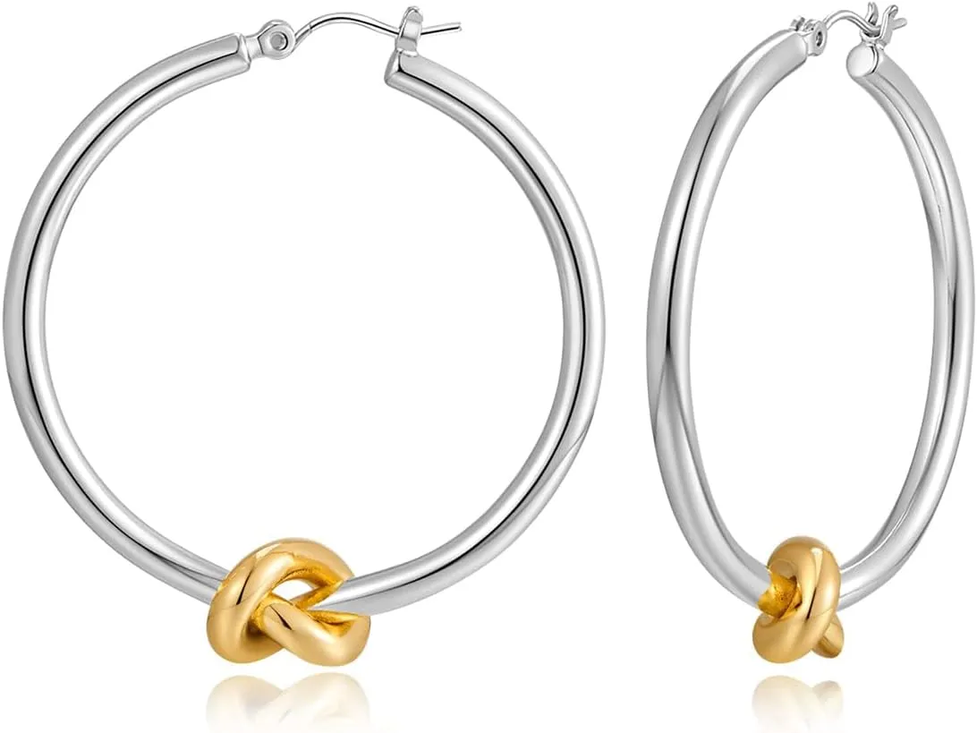 Gold Hoop Earrings for Women 18K Gold Plated Knot Hoop Earrings Statement Lightweight Thick Trendy Small Gold Open Hoops Fashion Jewelry