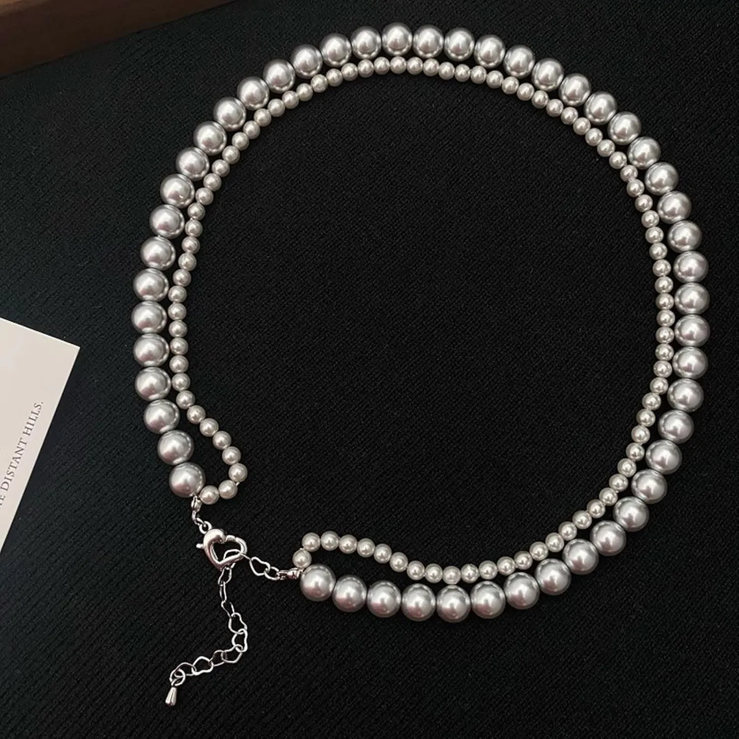 Gold Plated Necklaces for Women, Cute Necklaces Grey/White 2 Layered Stackable Pearl for Birthday