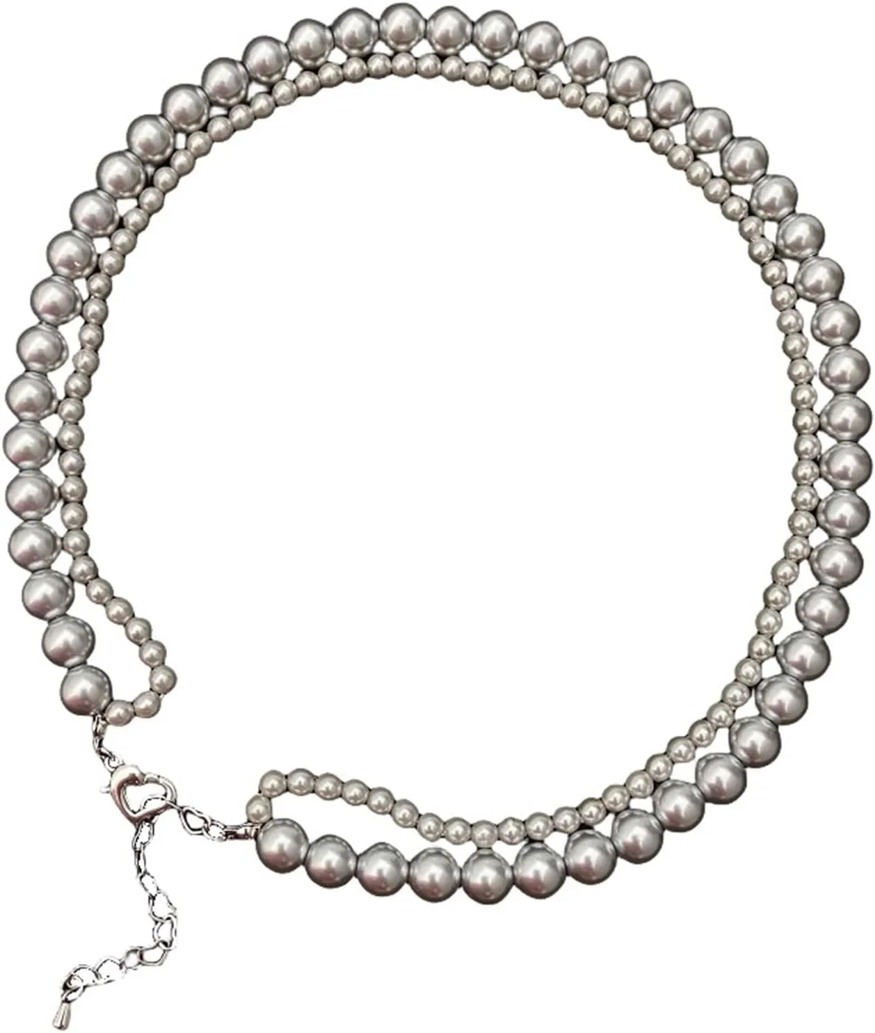 Gold Plated Necklaces for Women, Cute Necklaces Grey/White 2 Layered Stackable Pearl for Birthday