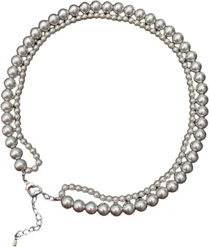 Gold Plated Necklaces for Women, Cute Necklaces Grey/White 2 Layered Stackable Pearl for Birthday