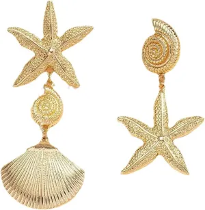 Gold Starfish Seashell Earrings for Women Boho Pearl Earring Statement White Cowire Conch Shell Earrings Boho Summer Beach Ocean Jewelry Beachy Accessories Gifts