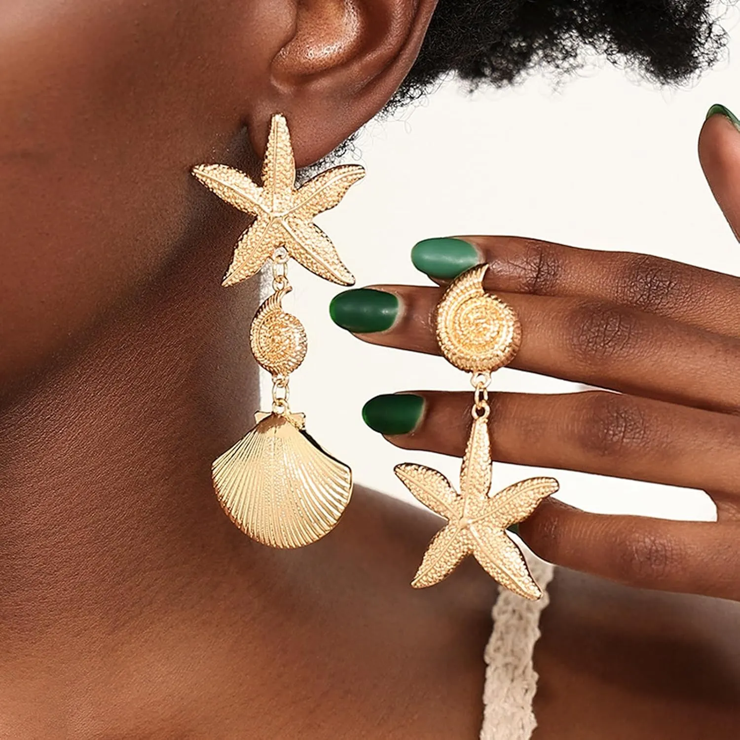 Gold Starfish Seashell Earrings for Women Boho Pearl Earring Statement White Cowire Conch Shell Earrings Boho Summer Beach Ocean Jewelry Beachy Accessories Gifts