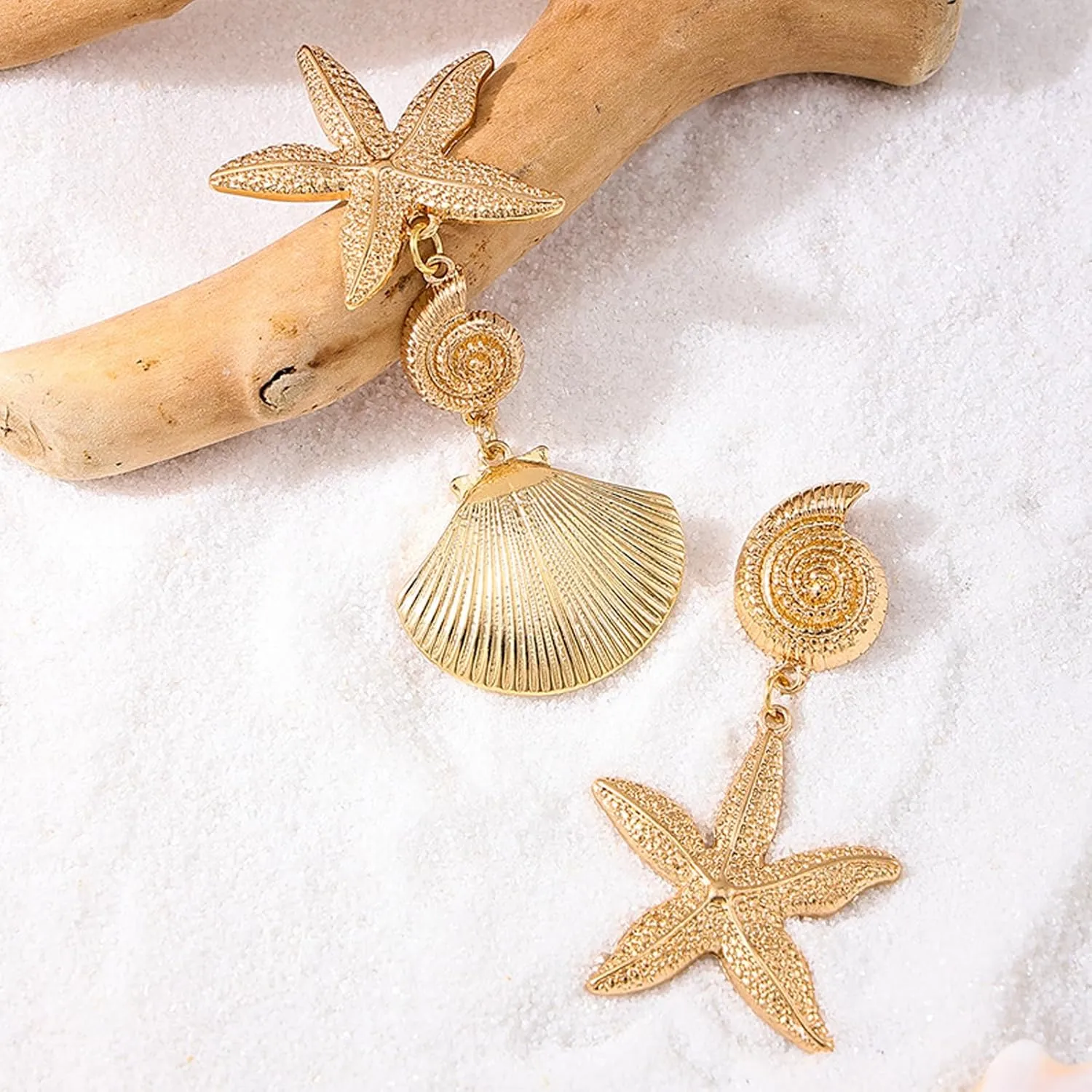 Gold Starfish Seashell Earrings for Women Boho Pearl Earring Statement White Cowire Conch Shell Earrings Boho Summer Beach Ocean Jewelry Beachy Accessories Gifts