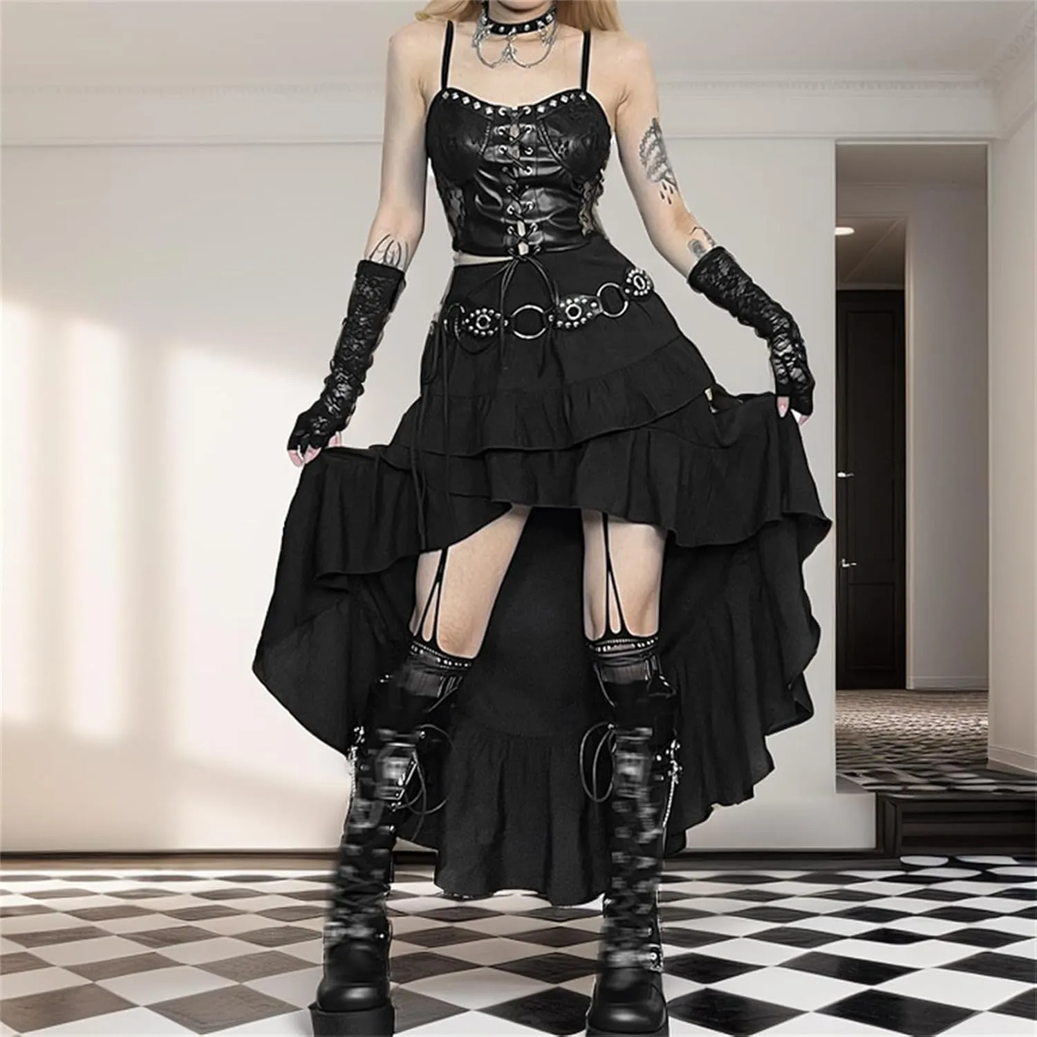 Gothic Skirts for Women Punk Rave Y2k Emo Fairy Grunge Goth Steampunk