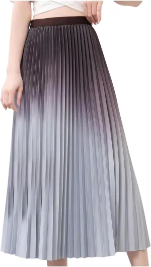 Gradient Color Skirt for Women Trendy Elegant High Waist Pleated Skirts Casual Slim Fit Basic Go Out Midi Skirt 2025