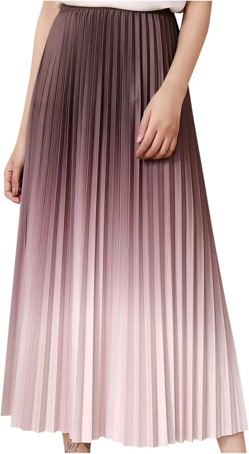 Gradient Color Skirt for Women Trendy Elegant High Waist Pleated Skirts Casual Slim Fit Basic Go Out Midi Skirt 2025