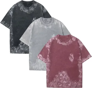 GSOU SNOW 3 Pack Men Oversized T-Shirts Vintage Cotton Short Sleeves Women Loose Fit Wash Tee Tops Street Wear Casual Fashion