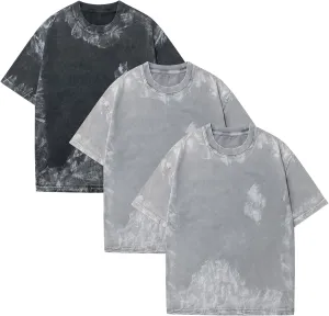 GSOU SNOW 3 Pack Men Oversized T-Shirts Vintage Cotton Short Sleeves Women Loose Fit Wash Tee Tops Street Wear Casual Fashion