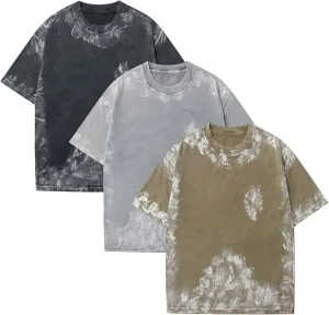GSOU SNOW 3 Pack Men Oversized T-Shirts Vintage Cotton Short Sleeves Women Loose Fit Wash Tee Tops Street Wear Casual Fashion