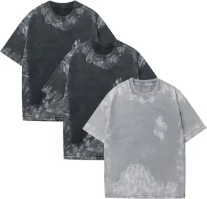 GSOU SNOW 3 Pack Men Oversized T-Shirts Vintage Cotton Short Sleeves Women Loose Fit Wash Tee Tops Street Wear Casual Fashion