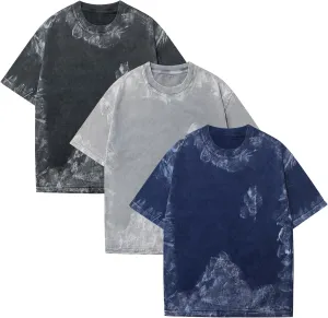 GSOU SNOW 3 Pack Men Oversized T-Shirts Vintage Cotton Short Sleeves Women Loose Fit Wash Tee Tops Street Wear Casual Fashion