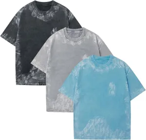 GSOU SNOW 3 Pack Men Oversized T-Shirts Vintage Cotton Short Sleeves Women Loose Fit Wash Tee Tops Street Wear Casual Fashion