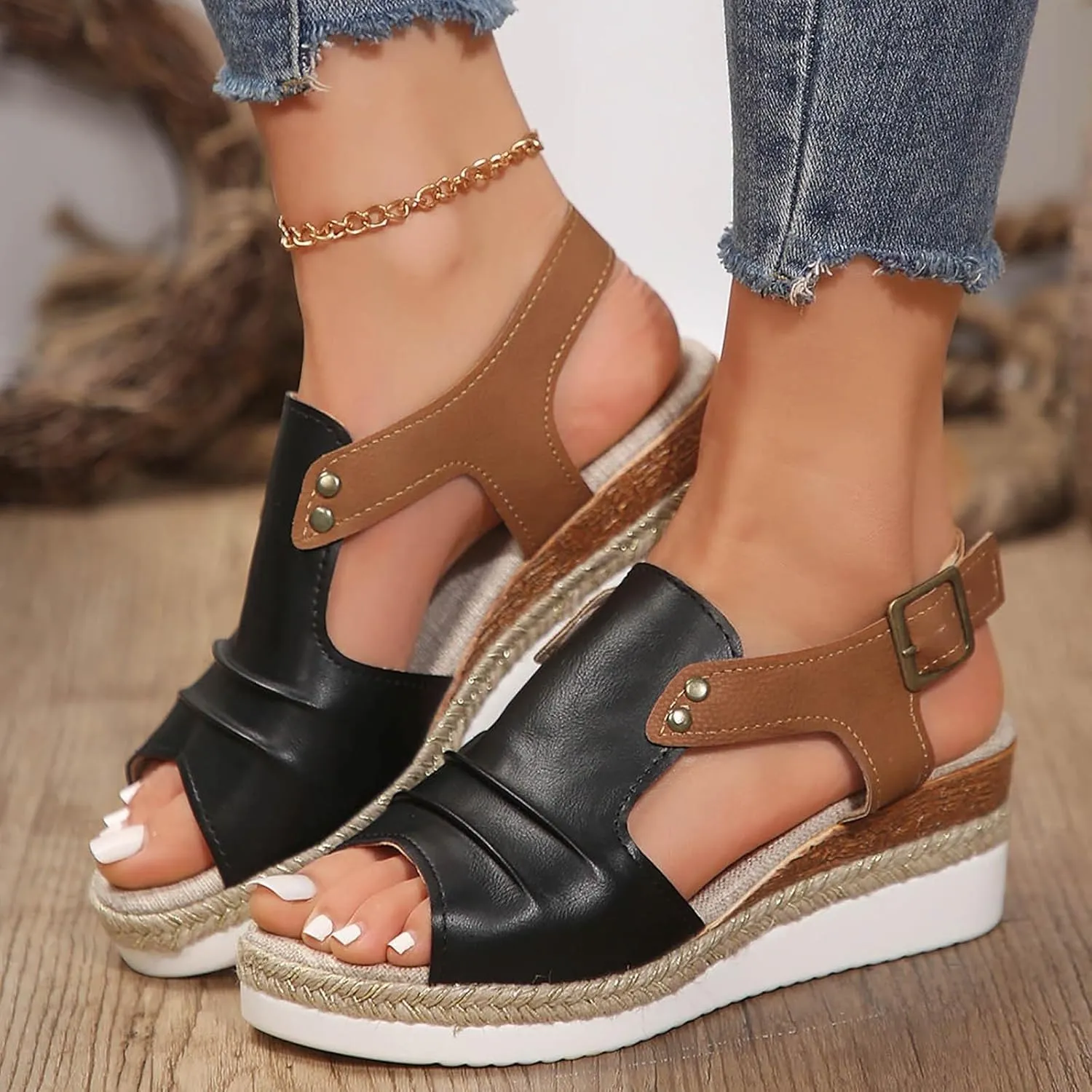 Hbeylia Orthopedic Wedge Sandals for Women Platform Summer Dressy 2025 Open Toe Ankle Strap Espadrilles Sandals Casual Strappy Slip on Sandals Beach Sandals Comfortable Outdoor Shoes