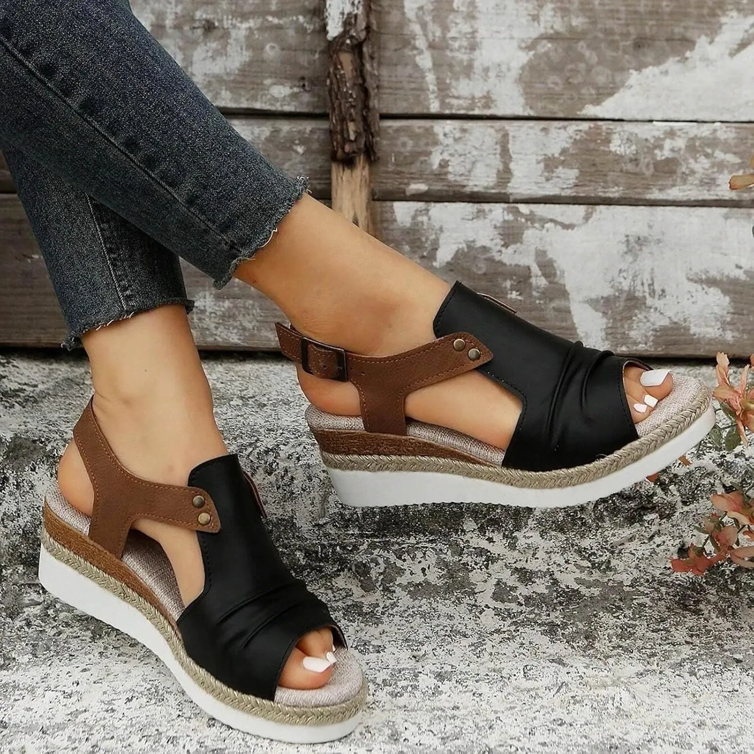 Hbeylia Orthopedic Wedge Sandals for Women Platform Summer Dressy 2025 Open Toe Ankle Strap Espadrilles Sandals Casual Strappy Slip on Sandals Beach Sandals Comfortable Outdoor Shoes