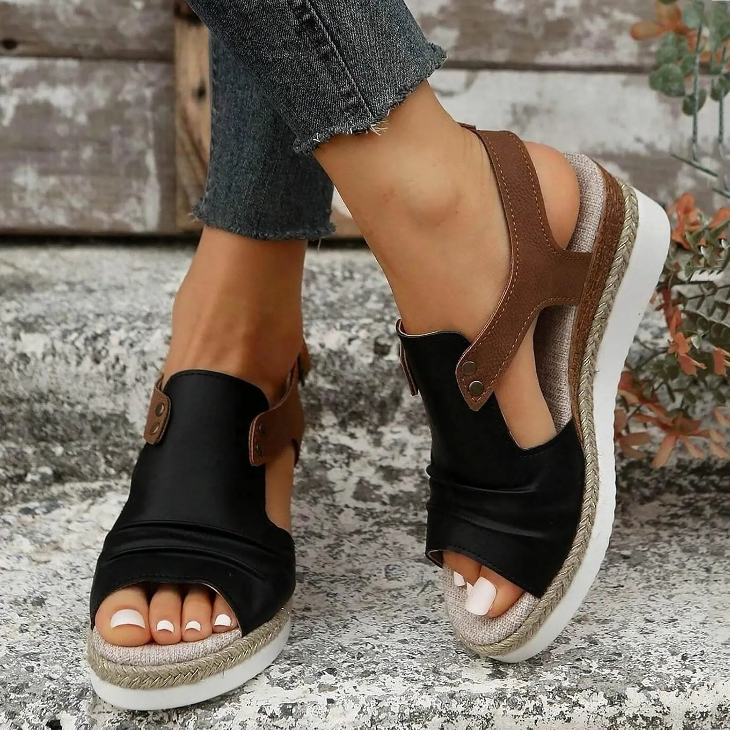 Hbeylia Orthopedic Wedge Sandals for Women Platform Summer Dressy 2025 Open Toe Ankle Strap Espadrilles Sandals Casual Strappy Slip on Sandals Beach Sandals Comfortable Outdoor Shoes