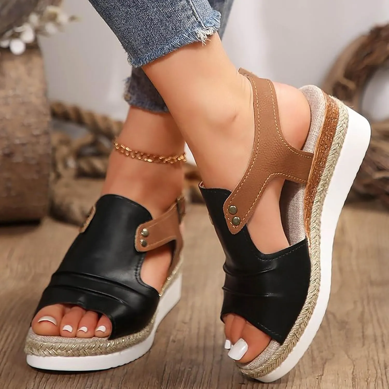 Hbeylia Orthopedic Wedge Sandals for Women Platform Summer Dressy 2025 Open Toe Ankle Strap Espadrilles Sandals Casual Strappy Slip on Sandals Beach Sandals Comfortable Outdoor Shoes