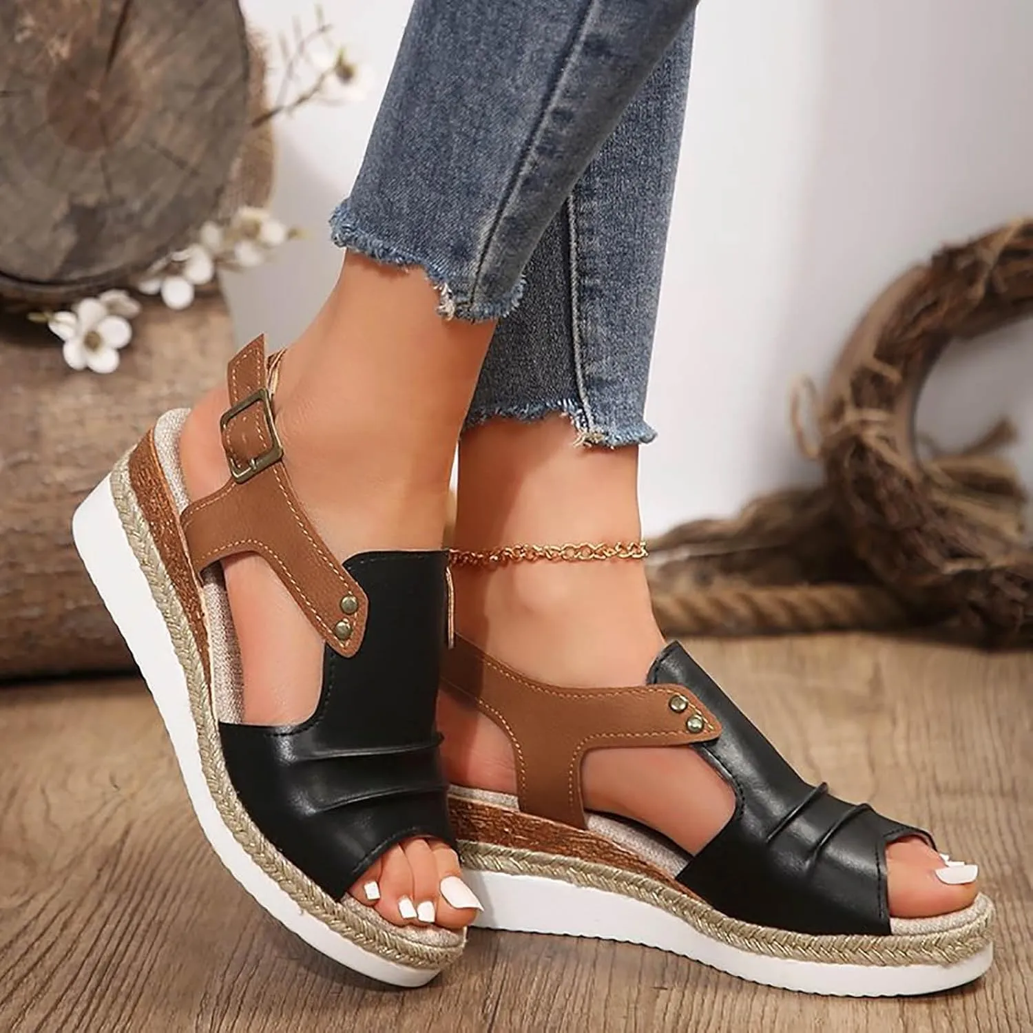 Hbeylia Orthopedic Wedge Sandals for Women Platform Summer Dressy 2025 Open Toe Ankle Strap Espadrilles Sandals Casual Strappy Slip on Sandals Beach Sandals Comfortable Outdoor Shoes